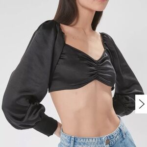 Motel Mirae Satin Long Sleeve Cropped Top